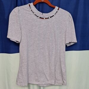 Gray Nanette Lepore Embellished Short Sleeve Blouse, Size Medium